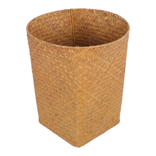 Healeved Straw Woven Storage Basket 11.14 Inch Wicker Decorative Flower Vase Planter Holder, Multi-Purpose Basket for Bathroom Living Room Home Laundry Office Container Brown