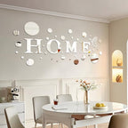 JEPELUS 37 Pieces 3D Mirror Wall Decor Home Sign Letters and Round Shape, Acrylic Acrylic Mirror Wall Stickers Decorative Art Decals for Home Living Room Bedroom Farmhouse Decoration (Silver)
