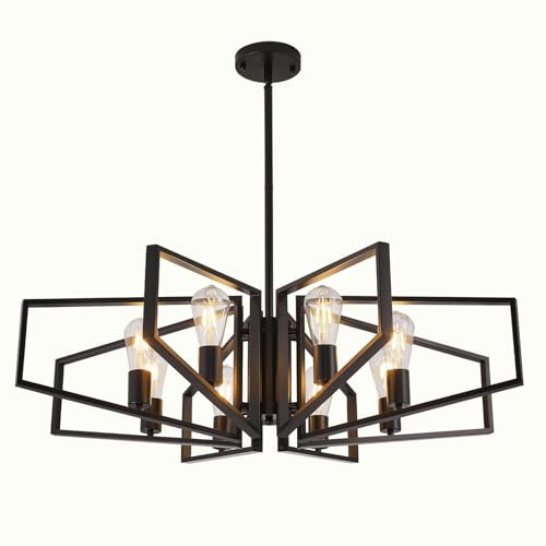 WJShome 8-Light Black Chandelier, Farmhouse Dining Room Light Fixture, Modern Industrial Ceiling Foyer Lighting Fixtures, Geometric Pendant Lights Kitchen Island, for Bedroom,Stairway, Entryway - color: 01-Black