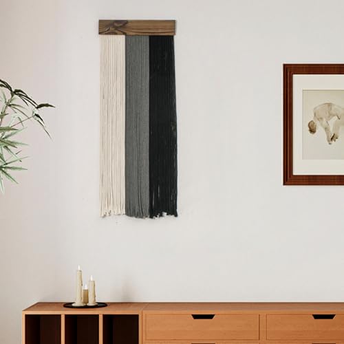 SCECALA Grey Black Macrame Wall Hanging Tapestry, White and Black Macrame Wall Hanging Boho Yarn Handmade Long Tapestry for Living Room Bedroom Modern Home Decor, 30.7x11.8 inch - color: Gray