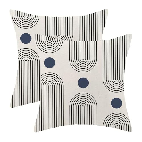 Boho Mid Century Pillow Covers 18x18 Inch Set of 2, Abstract Simple Blue Sun Arch Decorative Throw Pillowcase Boho Modern Outdoor Farmhouse Cushion Cover for Sofa Couch Bed Living Room Decor - color: Boho10, size: 18" x 18" (Pack of 2)