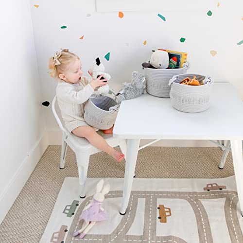 NaturalCozy 3-Piece Decorative Storage Basket Set – Cotton Rope Woven Baskets for Organizing! Small Storage Bins for Nursery Baby Stuff, Gift, Montessori, Dog Toy Bin, Cat Toys, Bathroom Shelves - color: Gray