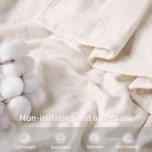 Exclusivo Mezcla 100% Cotton Muslin Blanket for Bed, Twin Size 4-Layer Moisture-Wicking and Breathable Ultra Soft Gauze Blanket for Spring Summer, 60"x80", Beige - color: Beige, size: Twin (60"x80")