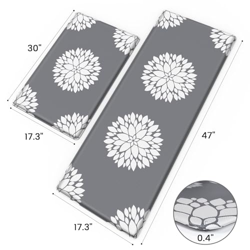 Kitchen Mats for Floor [2PCS], Soft Anti Fatigue Kitchen Rugs for Home, Water Resistant Cushioned Standing Desk Mats, Non-slip Comfort Mat for Floor, Kitchen, Office, Sink, Laundry (Grey) - color: Grey, size: 17.3" x 47" + 17.3" x 30"
