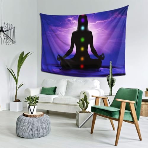 RTAFGU Chakra Meditation Tapestry, Chakra Meditation Silhouette, Spiritual Yoga Sunset Sky Art Home Aesthetic Tapestries Wall Hanging for Home Living Room Dorm Party Bedroom Decoration 80" L x 60" W - color: Chakra Meditation_1503, size: 80"L x 60"W