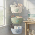 Hushee 3-Tier Over the Door Hanging Baskets Coastal Woven Cotton Wall Mounted Storage Baskets Decorative Starfish Seashell Scallop Cotton Rope Organizer for Kitchen Bathroom Living Room Decor