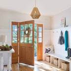 LynPon 12“ Boho Rattan Pendant Light with Rod Hanging, Natural Handwoven Boho Hanging Lamp, Rustic Farmhouse Rattan Chandelier for Dining Room Kitchen Island Bedroom Hallway Foyer Bathroom - color: 12" Wood Tone
