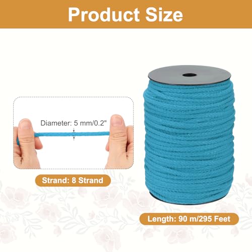 MECCANIXITY Macrame Cord 5mm x 295 ft Handmade Natural Cotton Rope, 8 Strand Twisted Braided Rope Cord for Plant Hanger Wall Hanging Dream Catcher Crafts Home Decoration, Blue - color: Blue