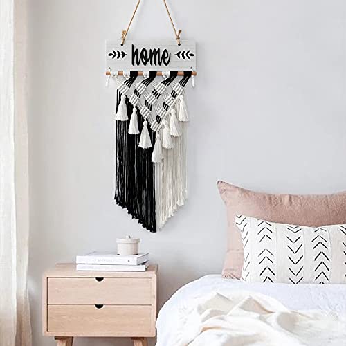 LOMOHOO Welcome Sign Macrame Wall Hanging Woven Tapestry Home Sign Front Porch Door Decor Rustic Yard Sign Art Home Decoration Housewarming Gift (White) - color: White