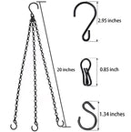Heybe 20 Inch Hanging Basket Chain, 3 Point Hanging Chains with Hooks for Pot Planters Bird Feeders Lantern Lamp,Extended Hangers for Hanging Badkeys(20 inch,3 Point) - size: 20 inches, style: 3 point
