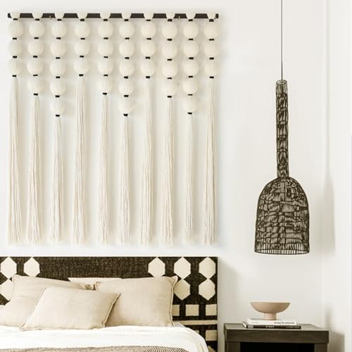 IOWER Large Macrame Wall Hanging Macrame Wall Decor Sphericity Cotton Textile Wall Hanging Boho Wall Decor Art Fiber Yarn Art Handmade 39" Wx39 L - color: off-white