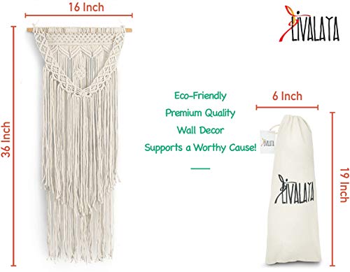 Boho Macrame Wall Hanging Woven Decor - Ivory 16 x 36 Inches Modern Bohemian Farmhouse Wall Art Tapestry Decor for House, Apartment, Dorm Room, Nursery, Party Decorations, Wedding, Wall Ornament