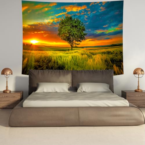 Delur Sunset Tree of Life Tapestry Forest Nature Landscape Wall Hanging Tapestry Scenic Tree Woodland Natural Sunrise Headboard for Bedroom Living Room Home Decor (51.2" x 59.1") - color: Sunset Tree, size: 51.2"L x 59.1"W