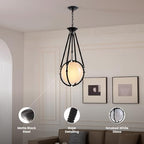 Voyager 1-Light Matte Black Pendant, Hanging Pendant Light with Rope Detailing & Smoked Glass Shade in Modern Industrial Style, Adjustable Hanging Length & Sloped Ceiling Adaptable - color: Voyager - 1 Light