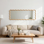 sawsile Large Full Length Mirror,18x48 inch Wood Asymmetrical Bathroom Modern Rectangle Wave Vanity Farmhouse Full Body Mirrors for Bedroom Living Room Entryway Hallway Fireplace - size: 48"L x 18"W