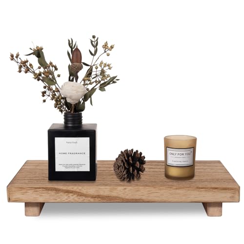 zoocatia Small Wood Tray Pedestal Stand Farmhouse Bathroom Decor Decorative Wooden Riser Kitchen Soap Dish Holder for Vanity, Counter, Sink, Large 11.8" x 7" - Brown - color: Brown, size: 11.8" x 7" x 1.6"