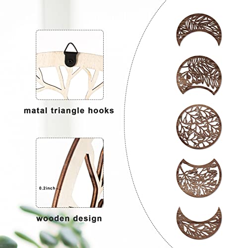 Jetec 5 Pcs Moon Phase Wall Art Decor Wall Pediments Hanging Wooden Phase Spiritual Bedroom Nordic Boho Lunar Aesthetic Art for Living Room Dorm Apartment Ornament(Brown,10.6 Inch,Botanical) - color: Brown, size: 10.6 Inch