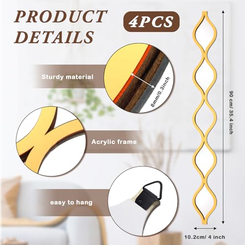 Qunclay Teardrop Mirror Wall Art Decorative Mirror Wall Decor Long Narrow Hanging Art for Apartment Living Room Bathroom Bedroom Entryway(Gold,4 Pcs) - color: Gold