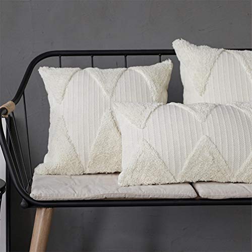 Fennco Styles Handcrafted Tufted Geometric Decorative Lumbar Throw Pillow Cover 14" W x 30" L - White Cushion Case for Home, Couch, Living Room, Bedroom, Office Décor - style: 14 Inchx30 Inch Pillow Cover