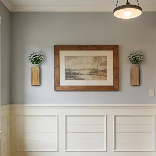 Arched Wooden Wall-Mounted Vases, Rustic Farmhouse Wood Wall Decor for Dried Flowers, Modern Boho Hanging Wall Planter, 2 Pack