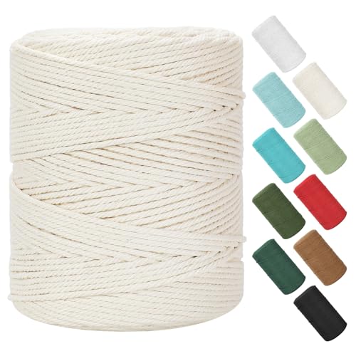 Macrame Cord 4mm x 380Yards (1140Feet), Natural Cotton Macrame Rope - 4 Strands Twisted Macrame Cotton Cord for Wall Hanging, Plant Hangers, Crafts, Gift Wrapping and Wedding Decorations, Beige - color: Beige, size: 0.16 in x 380 yd