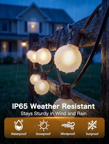 25FT Brown Outdoor String Lights, Shatterproof LED Globe String Lights with 25 G40 LED Frosted White Bulbs, Waterproof Connectable Hanging Light for Backyard Patio Porch Balcony Party Decor, E12 Base - color: Frosted White-Brown, size: 25FT