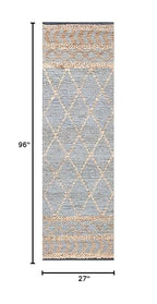 SAFAVIEH Natural Fiber Collection Runner Rug - 2'3" x 8', Natural & Blue, Handmade Boho Moroccan Trellis Jute, Ideal for High Traffic Areas in Living Room, Bedroom (NF955N) - size: 2'3" x 8' (Runner)