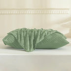 JELLYMONI Pillowcases King Size Light Green 2 Pack Boho Plaid Bed Pillow Covers 20x36in Polyester Envelope Pillow Shams Tufted Bohemian Textured (Pillows are not Included) - color: 02 - Light Green - Grid, size: 36" x 20" (Pack of 2)