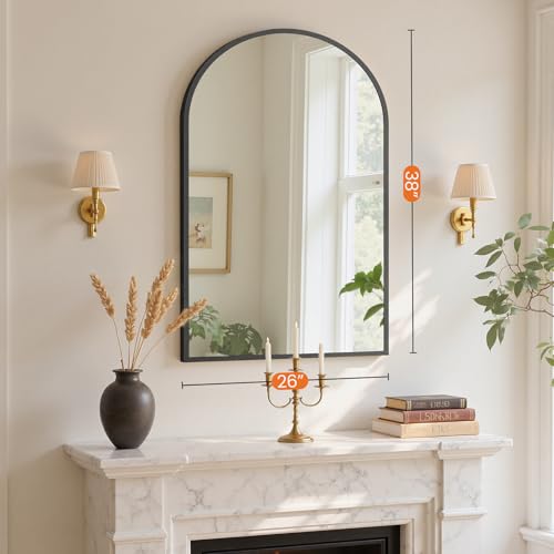 Sweetcrispy 26.5"x38" Arched Black Bathroom Mirrors for Wall, Bathroom Mirrors for Over Sink, Metal Framed with HD Shatter-Proof Glass for Entryway, Living Room, Bedroom, Home Decor - color: Black, size: 38"L x 26.5"W