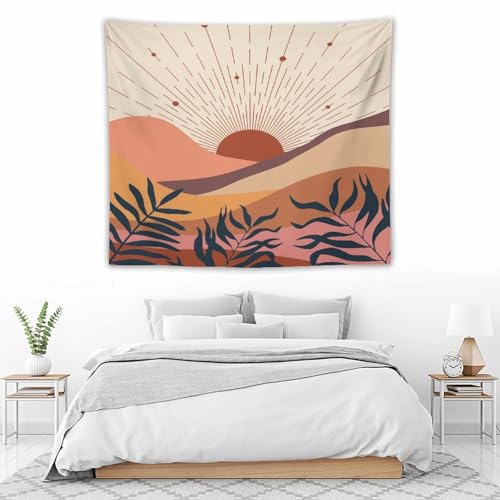 Boho Leaf Tapestry,Mid Century Abstract Sunset Sunrise Tropical Leaf Plants Modern Minimalist Geometric Wall Hanging Neutral Home Decor Art for Living Room Bedroom Dorm 40"x30" - color: Boho Leaf-16, size: W40xL30in