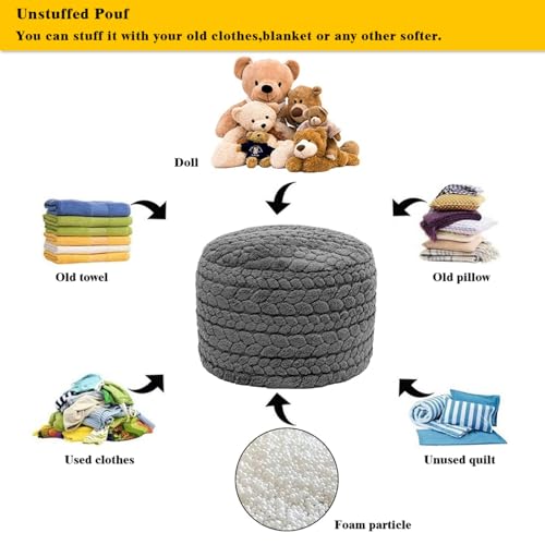 Asuprui 20x14 Inch Unstuffed Ottoman Pouf Cover – Lightweight Foot Rest, Floor Bean Bag Chair, Storage Pouf for Living Room, Bedroom & Balcony (Filler Not Included) (Gray) - color: Grey