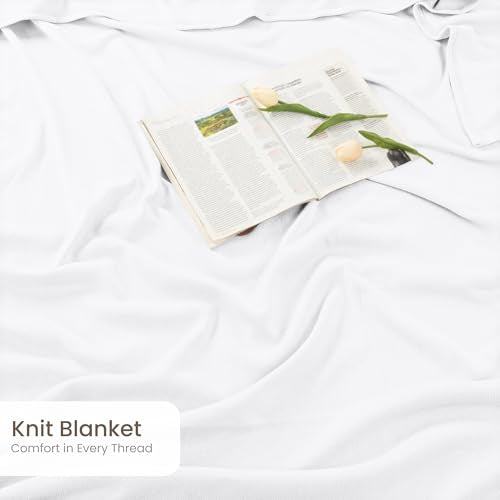 Utopia Bedding Knit Blanket Queen Size (90x90 Inches, White) Soft Lightweight Jersey Breathable Sweatshirt Blanket for Bed,Couch & Sofa - color: White, size: Queen