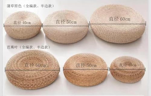 Straw Flat Seat Cushion, Handmade Floor Pouf Mat, Ottoman Footstool for Meditation, Zen, Yoga Practice or Buddha (15.7" Dia. x 6.3" H)
