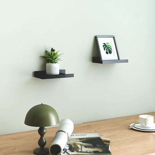 Small Black Floating Shelves for Wall Decor, Wall Mounted Wood Shelf for Bedroom, Living Room, Bathroom, Kitchen, Nursery, Display Ledge Shelf with Lip Set of 2-8 Inches, Black - color: Black, size: 7.8in