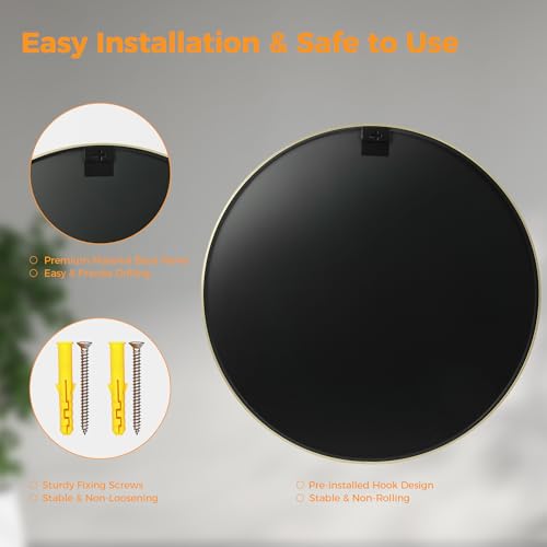 OLIXIS 20 Inch Gold Round Bathroom Wall Mirror, Round Bathroom Mirrors for Over Sink, Circle Mirror with Tempered Glass for Home Decor, Entryway, Bedroom, Vanity, Shatterproof& Crystal-Clear - color: Gold-round, size: 20"L x 20"W