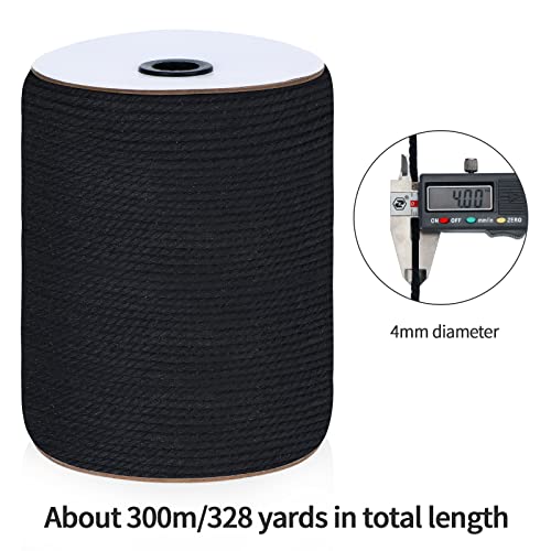 Macrame Cord 4mm x 328Yards (984Feet), Colored Natural Macrame Rope - 3 Strands Twisted Colorful Macrame Cotton Cord for Wall Hanging, Plant Hangers, Gift Wrapping and Wedding Decorations, Black - color: Black, size: 0.16 in x 328 yd