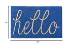 DII Hello Coir Fiber Doormat Non-Slip Durable Outdoor/Indoor, Pet Friendly, 18x30, Blue - color: Blue