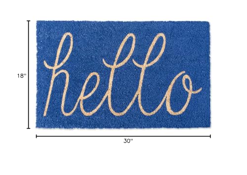 DII Hello Coir Fiber Doormat Non-Slip Durable Outdoor/Indoor, Pet Friendly, 18x30, Blue - color: Blue