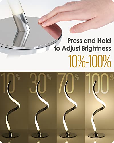 Yarra-Decor Modern Spiral Bedside Lamp - 3 Colors Touch Control LED Table Lamp, Stepless Dimmable Nightstand Lamps for Bedroom Living Room & Office(3000K 4000K 5000K) (Silver 2 Pack) - color: Silver 2 Pack