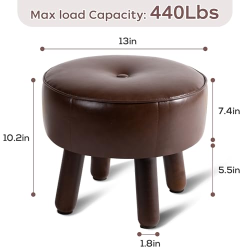 oakvivo Small Foot Stool Ottoman, Round Pouf Foot Rest, Footstool Ottomans with Rubber Legs Under Desk, Faux Leather Footrest for Couch, Living Room, Bedroom, Office, 13''L x 13''W x 10.2''H, Coffee - color: Coffee