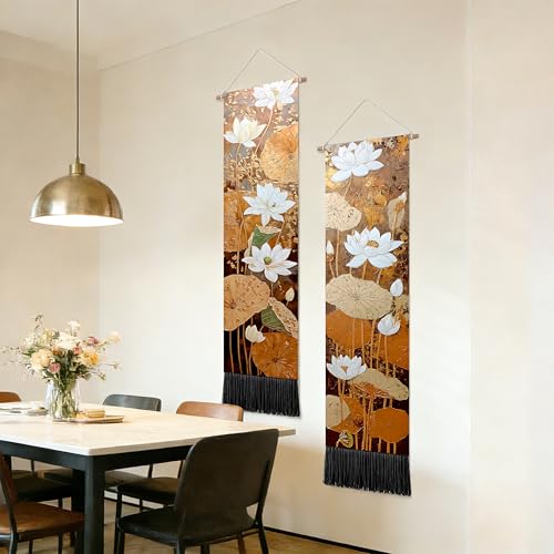 seewan 2 Pack Long Vertical Wall Tapestry, Boho Nature Landscape & Floral Aesthetic Wall Hanging for Bedroom Living Room Home Decor, Long Narrow Art Tapestry with Sunrise Mountain Botanical Designs, 13" × 51" (Autumn Leaf Pattern, 13"Wx51"H, Unframed) - c