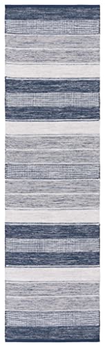 SAFAVIEH Striped Kilim Collection Runner Rug - 2'3" x 8', Grey & Blue, Flat Weave Cotton Design, Easy Care, Ideal for High Traffic Areas in Living Room, Bedroom (STK804M) - color: Grey/Blue, size: 2'3" x 8' (Runner)