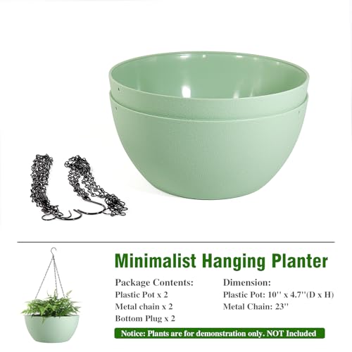 WSMKSZ 10 inch Hanging Planters for Outdoor Indoor Plants with Drainage Holes and Chain, 2 Pack Round Hanging Flower Pots for Garden Home Porch Decor,Green - color: Green, size: 10inch 2pcs