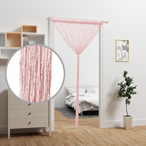 Door String Curtain Doorway Beads Curtains,Hanging Room Divider Beaded Decor Hippie Glitter Fringe Panel Closet Window Doors Sequin Sheer Boho Doors Tassel (Pink) - color: Pink