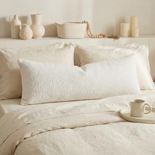 14x36 Inch Long Lumbar Cover Lumbar Pillow Cover Textured Boucle Throw Pillow Covers Breathable Cushion Case Rectangle Pillow Cases for Couch Sofa Chair Bed Home Decor Indoor Outdoor Cream