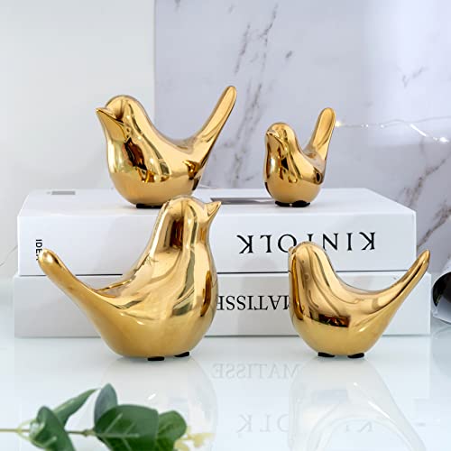 Notakia Small Birds Statues Home Decor Modern Style Decorative Ornaments for Living Room, Bedroom, Office Desktop, Cabinets (4Pcs Gold Birds) - color: 4pcs Gold Birds
