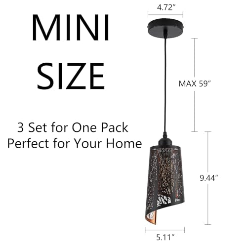 Industrial Black Pendant Light Fixture Vintage Mini Black Pendant Lighting with Gold Finish Rustic Hollow-Carved Small Pendant Light for Kitchen Island, Dining Room, Bedroom, 3 Pack - color: Black Gold 3-Pack