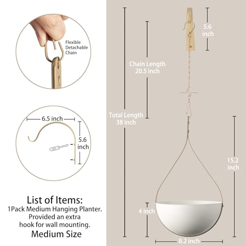 Hajia Waterdrop Shaped Hanging Planter, Metal Plant Hanger with Non-Detachable Pot, Hanging Plant Holder for Wall and Ceiling Decor.(No Plants and Drainage Holes) (Beige, Medium 1 Pack) - color: Beige, size: Medium 1 Pack