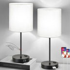 Lynnoland Set of 2 Touch Control Table Lamps with 2 USB & AC Outlet, 3-Way Dimmable Bedside Nightstand Lamps for Bedroom Living Room Nursery, 800 Lumens 5000K Daylight Bulbs Included - color: (2 Pack)Gray & Matte Black(Base)-5000K Bulbs Included