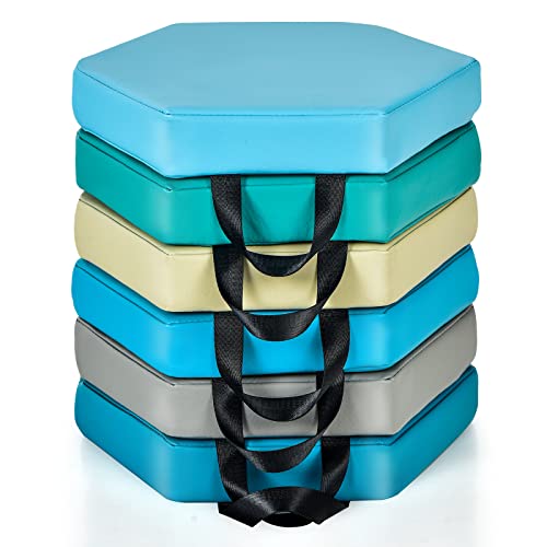 Costzon 6-Piece 15 inch Kids Floor Cushion, 2" Thick Waterproof Daycare Preschool Hexagon Foam Cushion with Handle for Toddlers, Soft Flexible Seating for Classroom, Home, Kindergarten or Nursery - color: Contemporary, size: 15'' x 13.5'' x 2'' (Hexagon)